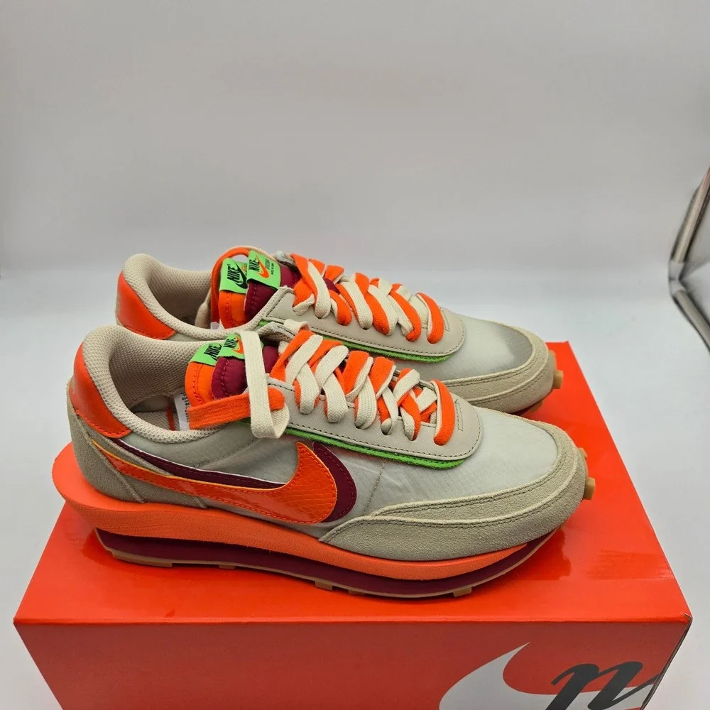 Nike Mens Orange LDWaffle x Sacai x CLOT Lifestyle Sneakers 8